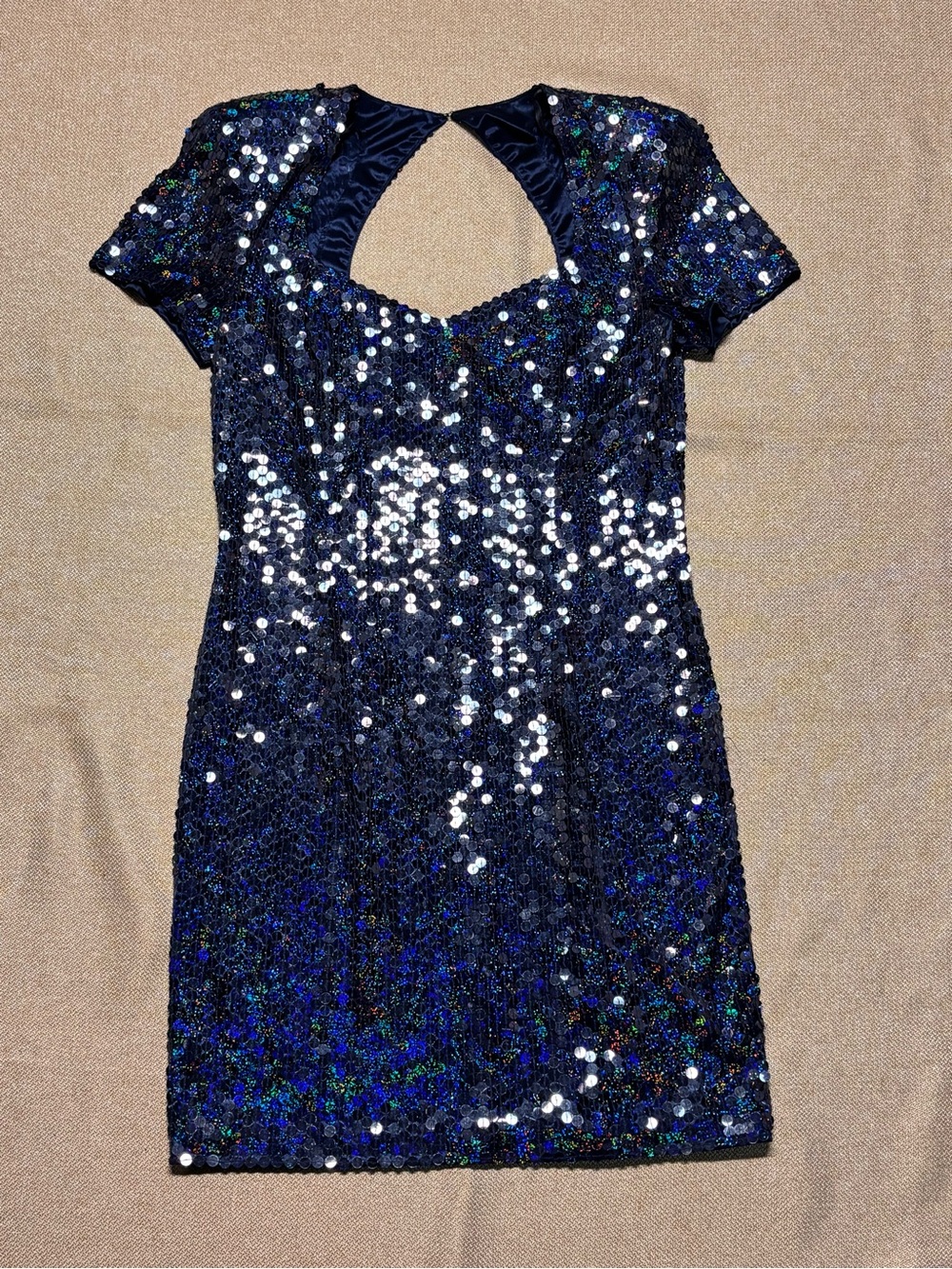 Adrianna Papell Navy Sequin Short Sleeve Mini Dress size 12
